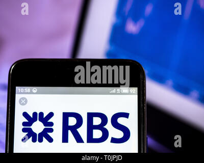 L'Ucraina. 20 Mar, 2019. The Royal Bank of Scotland plc logo azienda vede visualizzato su un telefono intelligente. Credito: Igor Golovniov SOPA/images/ZUMA filo/Alamy Live News Foto Stock