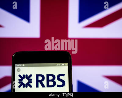 L'Ucraina. 20 Mar, 2019. The Royal Bank of Scotland plc logo azienda vede visualizzato su un telefono intelligente. Credito: Igor Golovniov SOPA/images/ZUMA filo/Alamy Live News Foto Stock