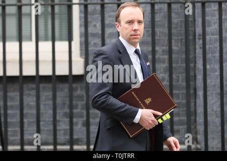 A Downing Street, Londra, Regno Unito. 20 Mar, 2019. Matt Hancock MP, Segretario di Stato per la salute e la cura sociale.Ministri entrare e lasciare Downing Street più volte nel corso di una giornata intensa a Westminster. Credito: Imageplotter/Alamy Live News Foto Stock