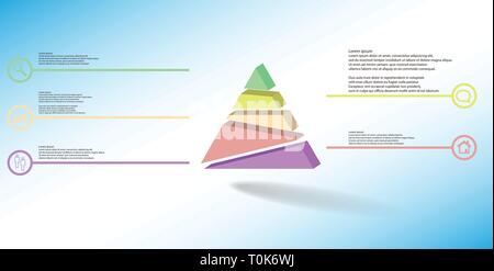 3D illustrazione modello infografico. Il triangolo in rilievo è casualmente diviso in cinque parti a colori. Scopo è disposta su blu sullo sfondo bianco. La linea Illustrazione Vettoriale