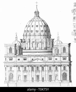 Geografia / viaggi, Italia, Roma, Vaticano, chiese, Basilica di San Pietro, costruito 1506 - 1626, schizzo, illustrazione da 'Denkmaeler der Kunst" (monumenti d'arte), da Wilhelm Luebke e Carl von Luetzow, terza edizione, Stuttgart 1879, volume 2, acciaio incisione di H. Gugeler, dopo il disegno di Wilhelm Riefstahl, capitolo su architettura, piastra XLVII, Lübke, Lubke, Lützow, Lutzow, Basilica di San Pietro, Basilica Papale di San Pietro, la Basilica Papale di San Pietro, Stati Pontifici, il papato, cattedrale, cattedrali, Europa meridionale, capitale, città capitale, capitale, Additional-Rights-Clearance-Info-Not-Available Foto Stock