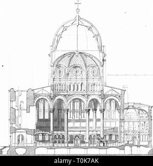 Geografia / viaggi, Germania, Berlino, chiese, la chiesa di San Marco (St. Markuskirche), costruito 1848 - 1855 (distrutta nel 1944), architetto: Friedrich August Stueler, sezione, illustrazione da 'Denkmaeler der Kunst" (monumenti d'arte), da Wilhelm Luebke e Carl von Luetzow, terza edizione, Stuttgart 1879, volume 2, acciaio incisione di J. G. Riegel, dopo il disegno di Wilhelm Riefstahl, capitolo su architettura, piastra LII, Europa Centrale, chiesa, architettura del XIX secolo, sacro e religioso, edificio, edifici storici, storico, Denkmaler, Denkmä, Additional-Rights-Clearance-Info-Not-Available Foto Stock