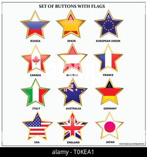 Set brillante di banner con bandiere. Illustrazione colorata con le bandiere del mondo per il web design. Illustrazione Vettoriale Illustrazione Vettoriale