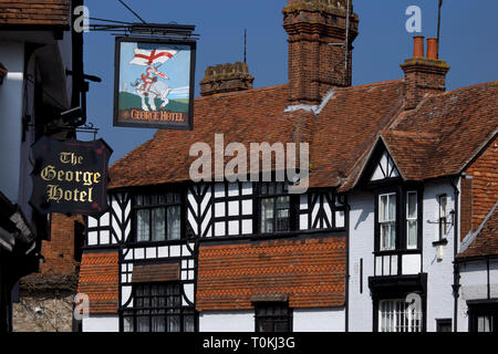 Antica High Street con George Hotel , Dorchester-on-Thames,Oxfordshire,Inghilterra Foto Stock