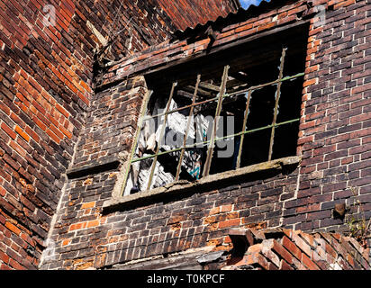 Vetro rotto in edificio in disuso, Sheffield South Yorkshire. Foto Stock