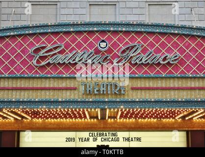 CHICAGO, IL -15 FEB 2019- Vista del landmark Cadillac Palace Theatre (Palazzo Nuovo Teatro), un teatro storico nel quartiere di loop a Chicago, ho Foto Stock