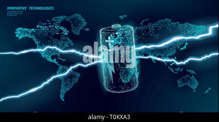 Impianto elettrico batteria alcalina problema globale del concetto. Eco ambiente inquinamento tossico alimentazione. Bassa poli mappa del mondo, batteria accumulatore thunder Illustrazione Vettoriale