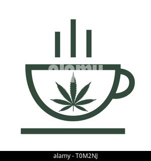 La Cannabis tè alle erbe e foglie di marijuana. Icona logo vettoriale modello. Isolato illustrazione vettoriale su sfondo bianco. Illustrazione Vettoriale