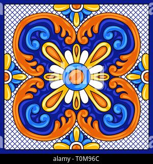 Mexican talavera piastrella ceramica pattern. Folk etnico ornamento. Illustrazione Vettoriale