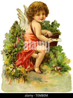 Il kitsch / souvenir, Amorino con lettera d'amore, in Germania, circa 1895, Additional-Rights-Clearance-Info-Not-Available Foto Stock