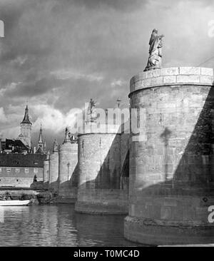 Geografia / viaggi, Germania, Wuerzburg, ponti, vecchio ponte principale, dettaglio, lato nord, bridge pier, 1950, Additional-Rights-Clearance-Info-Not-Available Foto Stock