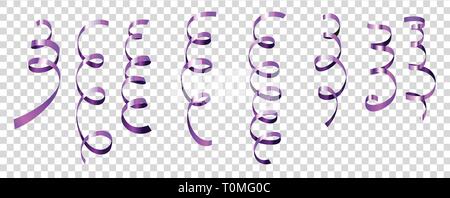 Viola insieme a serpentina. Vettore serpantine viola pezzi isolati su sfondo trasparente. Illustrazione Vettoriale