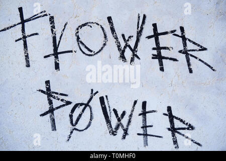 Lettura di Graffiti "Flower Power", Lione, Francia Foto Stock