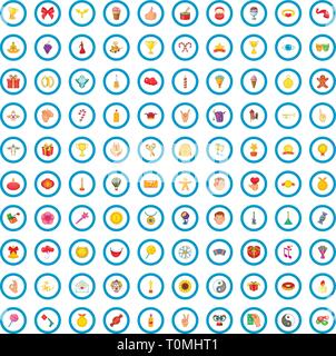 100 gioia set di icone, stile cartoon Illustrazione Vettoriale
