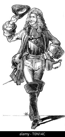 Moda, XVIII secolo, 'Der aiutante" (l'aiutante), illustrazione di 'Muenchner Bilderbogen', incisione su legno, secolo XIX, grafica, grafica a piena lunghezza, clipping, tagliate, cut-out, intagli, in piedi, vestiti, vestito, vestiti, cappelli, tricorno, periwig, periwigs, parrucca e parrucche, armature suit, armor suit, spada, boot, la sommità della benna stivali, militare, soldato, soldati, ufficiale, ufficiali, storico, storico, Uomo, uomini, maschio, persone Additional-Rights-Clearance-Info-Not-Available Foto Stock