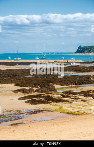 Vista sulla spiaggia di le petit vieil sull'isola di Noirmoutier in estate con alcune persone su di esso Foto Stock