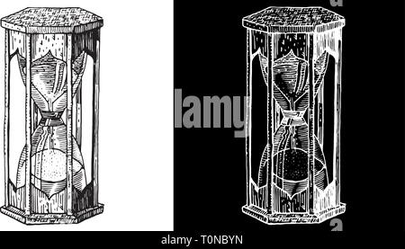 Antica clessidra. Disegnata da incisione in stile medievale di inchiostro e penna pennini illustrazione vettoriale. Occulto, rituale, alchimia, stregoneria, gotico, tempo, la vita di un Illustrazione Vettoriale