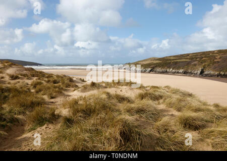 Crantock Beach e Crantock Cornwall, England, Regno Unito Foto Stock