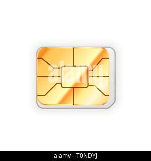 Blank nano sim card per telefono con golden chip lucida isolato su bianco Illustrazione Vettoriale