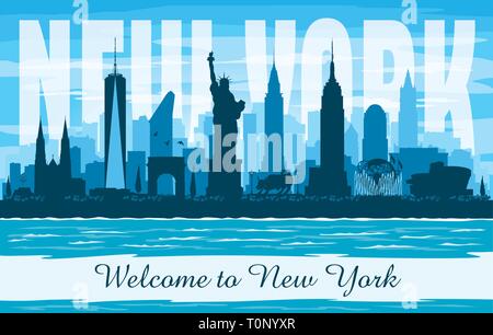 Stati Uniti New York skyline della città di vettore illustrazione silhouette Illustrazione Vettoriale