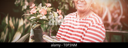 Ritratto di donna sorridente azienda pianta in vaso Foto Stock
