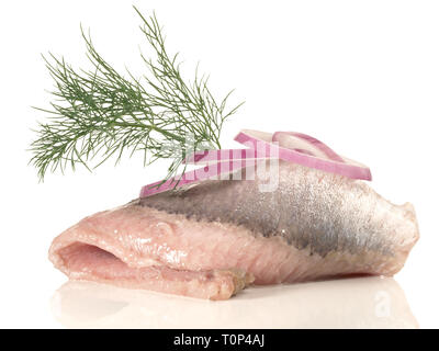 Aringa Matjes - Pesce su sfondo bianco Foto Stock