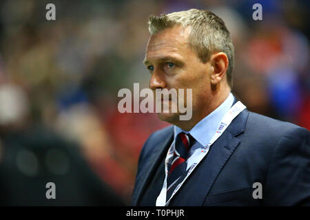 Bristol, Regno Unito. Xxi Mar, 2019. Aidy Boothroyd manager dell'Inghilterra U21s durante la International amichevole tra Inghilterra U21 e Polonia U21 a Ashton Gate, Bristol, Inghilterra il 21 marzo 2019. Foto di Dave Peters. Solo uso editoriale, è richiesta una licenza per uso commerciale. Nessun uso in scommesse, giochi o un singolo giocatore/club/league pubblicazioni. Credit: UK Sports Pics Ltd/Alamy Live News Foto Stock