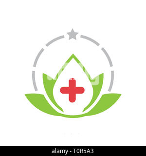 Illustrazione Vettoriale fisioterapia logo design a foglia e a stella Foto Stock