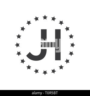 Illustrazione Vettoriale lettera j e h logo con round star. lettering vettore logo Foto Stock