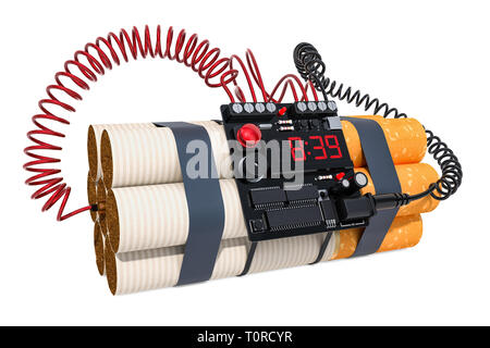 Sigarette come una bomba a orologeria, smettere di fumare concetto. 3D rendering isolati su sfondo bianco Foto Stock