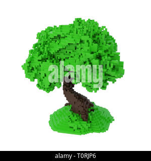Verde digitale disturbato Albero isolato su sfondo bianco. 3D'illustrazione. Foto Stock