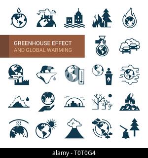 Diverse varianti di icone ambientali sul tema dell ecologia in stile piatto isolato su sfondo bianco. Illustrazione Vettoriale