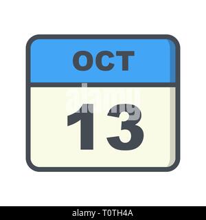 Ottobre xiii data su un singolo giorno calendario Foto Stock