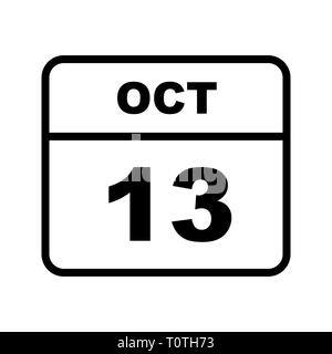 Ottobre xiii data su un singolo giorno calendario Foto Stock