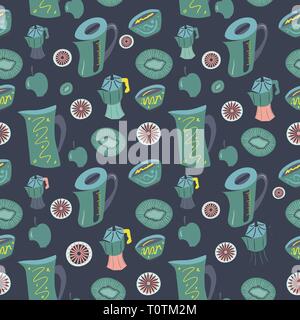 Elettrodomestici per la cucina e i frutti - seamless pattern Illustrazione Vettoriale
