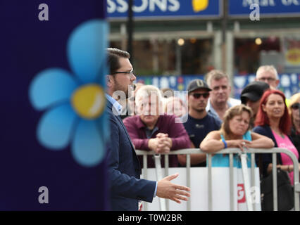 LINKÖPING, Svezia 20180905 i democratici svedesi' party leader Jimmie Åkesson (SD) è intervenuto presso la Stora Torget a Linköping. Foto Jeppe Gustafsson Foto Stock