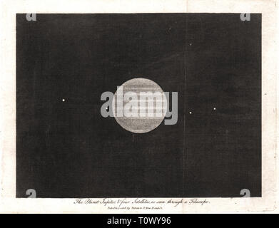 1804 Astronomia Stampa di Giove e le sue quattro lune più grandi Ganimede, Europa, io e Callisto - Digitally Enhanced versione Foto Stock