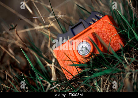 Plastica fotocamera digitale giocattolo sfondo macro Foto Stock