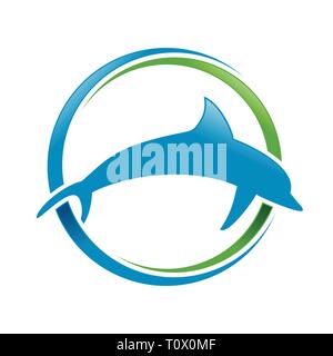 Dolphin marine blu verde circolare vettore Swoosh simbolo Logo grafico del modello di progettazione Illustrazione Vettoriale