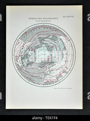 1894 Muller mappa meteo dell'Artico Polo Sud che mostra la media annuale delle temperature isotermici Foto Stock