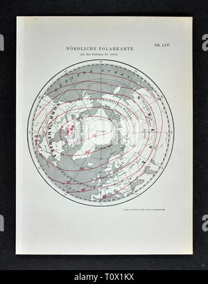 1894 Muller mappa dell'Artico Polo Sud che mostra il magnetico linee Isoclinic nel 1885 Foto Stock