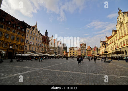 Wroclaw Piazza del Mercato, Polonia Foto Stock