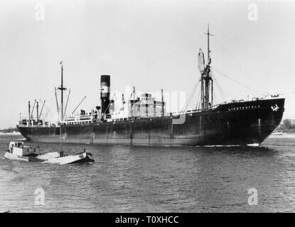 Trasporti / trasporto, navigazione, piroscafi, nave da carico "Lichtenfels' (II) della Deutsche Dampfschifffahrts-Gesellschaft Hansa, costruita a AG Weser di Brema, in commissione 1929 - 1941, vista, 1930s, Additional-Rights-Clearance-Info-Not-Available Foto Stock