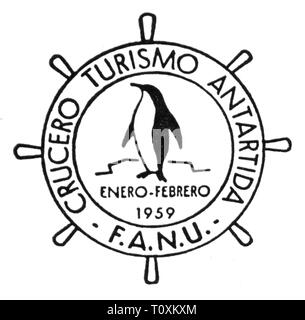Mail, annulli postali, Argentina, un annullo speciale in occasione della prima crociera da Argentina in Antartide, Gennaio - Febbraio 1959, artista del diritto d'autore non deve essere cancellata Foto Stock