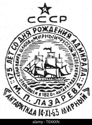 Mail, annulli postali, Russia, un annullo speciale del Soviet stazione antartica Mirny, 14.11.1963, artista del diritto d'autore non deve essere cancellata Foto Stock