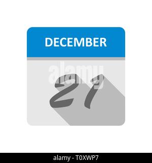 Dicembre xxi data su un singolo giorno calendario Foto Stock