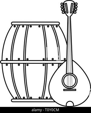 La birra Barile di legno e il mandolino illustrazione vettoriale design Illustrazione Vettoriale