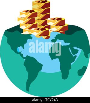 monete di affari del mondo accatastate sull'illustrazione vettoriale di sfondo bianca Illustrazione Vettoriale