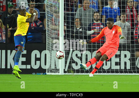 Orlando, Florida, Stati Uniti d'America. Xxi Mar, 2019. Noi portiere Sean Johnson (1) in azione durante un amichevole internazionale tra gli Stati Uniti e l'Ecuador a Orlando City Stadium il 21 marzo 2019 a Orlando, Florida. © 2019 Scott A. Miller. Credito: Scott A. Miller/ZUMA filo/Alamy Live News Foto Stock