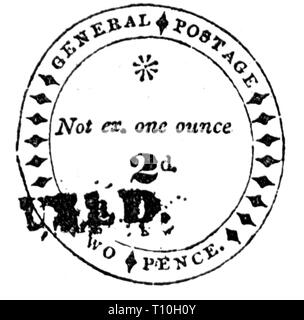 Mail, francobolli, Gran Bretagna, 2 pence francobollo, design by James Chalmers, 1835, artista del diritto d'autore non deve essere cancellata Foto Stock
